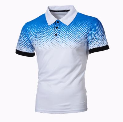 China Men's Anti-Shrink Gradient Printing Lapel Short Digital T-shirt Slim Sleeve 3D Polo Shirt for sale