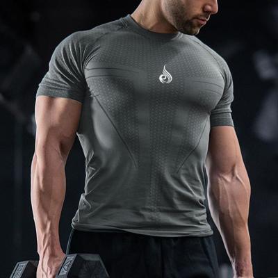 China New QUICK DRY Muscle T-shirt Men's Sports Fitness Clothing Running Training Tights Short Sleeves for sale