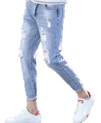 China New Spandex/cotton 2022 men's jeans casual wear best quality jeans fashion design solid skinny ripped jeans for sale