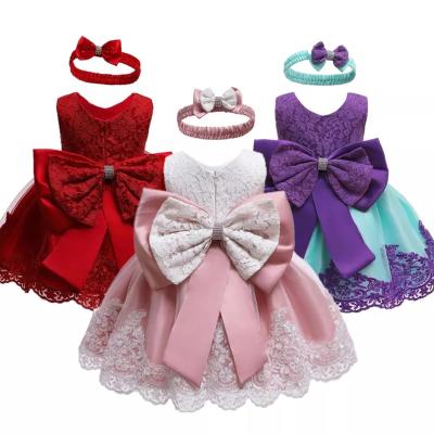 China Hot Sales Washable Newborn Kids Chiffon Christmas Casual Dress Toddler Christmas Dresses 0-7 Years Babies Lace Up Dress for sale