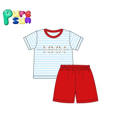 China New Design Summer Causal Cotton Knit Team Boy Clothes Baseball Embroidery Kids Dressing Set for sale