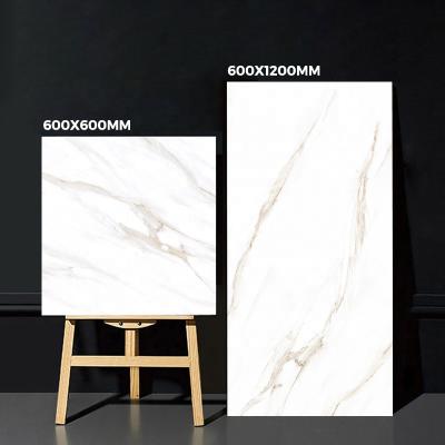 China Realgres Modern Living Room Polished Porcelain Glazed Tiles Flooring White Marble Bathroom Ceramic Tile for sale