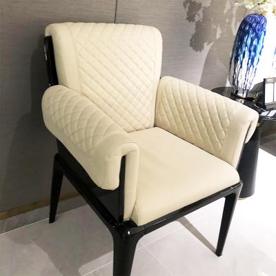 China European solid wood minimalist white leather chair frame armchair chair living room bedroom leisure single chair for sale