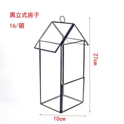 China QY Breathable Wholesale Customization Geometric Copper Mini Greenhouse Round Glass Vase Bedroom Factory Factory Mini Black Gold Glass Greenhouse for sale