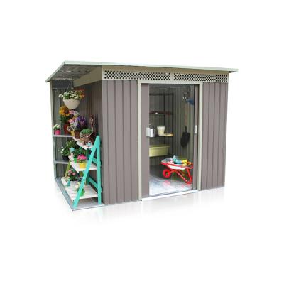 China Easily Assembled Unique Design 3.65m2 Garden Metal Shed With Gated Roof for sale