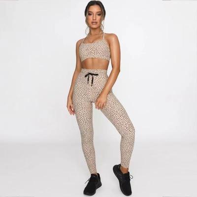 Cina High Waist Women Sports Set Polyester Spandex Dot Yoga Suits Bra Top And Legging Fitness in vendita