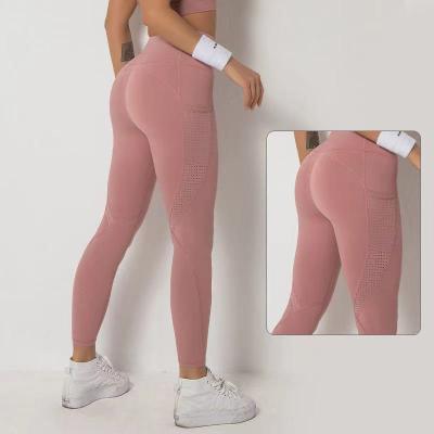 Cina Women Breathable Gym Fitness Leggings Yoga Hollow Outwork Spandex/Nylon With Pocket in vendita