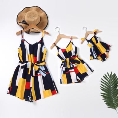 China Summer Printed Parent Child Wear V-Neck Sling Mother-Daughter Romper Bodysuit Te koop