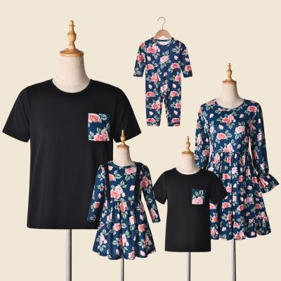 China Flower Print Parent Child Wear Cotton/Polyester Family Dress T Shirts Romper Clothing Te koop