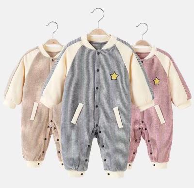 중국 Hot sale autumn winter thickening climb baby three layer quilted stripe stitching jumpsuits cotton clothes 판매용