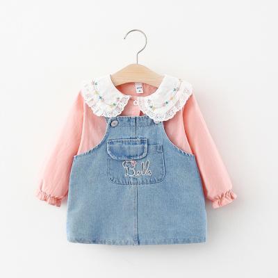 Κίνα Autumn Baby Girls Children Casual Suits Lace Collar Embroidery Shirt With Denim Dress προς πώληση