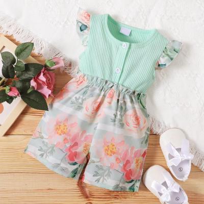 China Hotsale Infant Girl Summer Ruffle Sleeveless Strip Top Splicing Print Skirt Sweet Jumpsuit Te koop