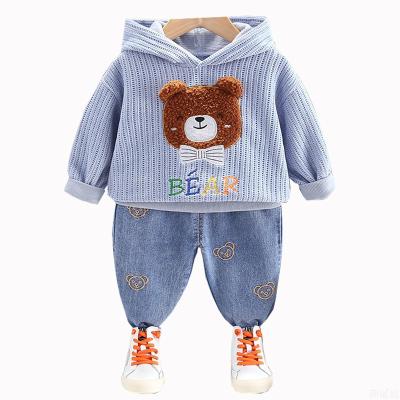 중국 New Fashion Autumn Cartoon Bear Knitted Hoodie Jeans Pants 2Pcs Children Clothing Tracksuits 판매용