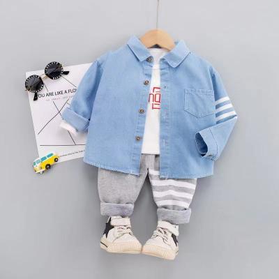 中国 Jean Stripe Children Casual Suits Spring Autumn Boy Denim Shirts Pants 2 Pieces 販売のため