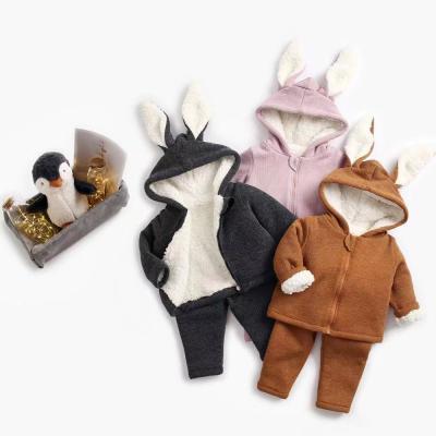 China New Born Baby Boy 0-3Y Cotton Winter Fleece Cute Rabbit Coat Jackets Pants Suit for sale