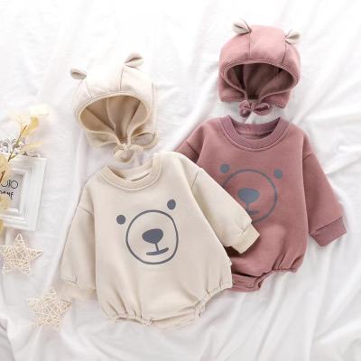 China New Arrival Velvet Thicken Bear Solid Winter Hat Jumpsuit Romper Suit For Toddler for sale