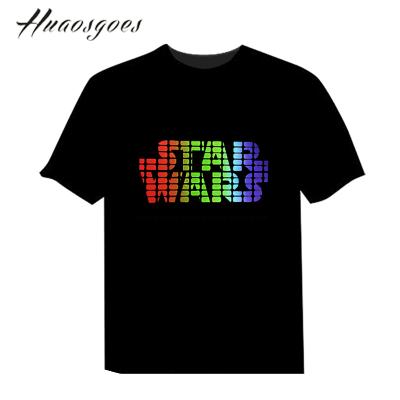 China EL Cotton Flashing Noise Activated LED Short Sleeve EL Panel T-shirt Men For File Famous Starwars for sale