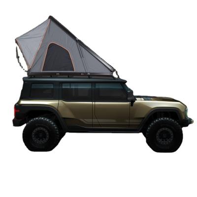 China Auto Foldable Aluminum Triangle Tent Four-Season Hard Shell Roof Top Tent With SUV Car Camper Straight Tying Type for sale