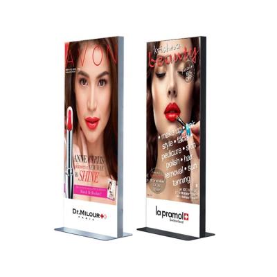 China Indoor or Outdoor Double Sided Vertical Floor Stand LED Display Stand Frameless LED Trade Show Light Box for sale