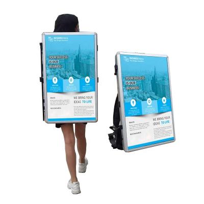 China Innovative Aluminum Outdoor Mobile Digital Walking Backpack LED Billboard LCD Player 32 Inch Video Display for sale