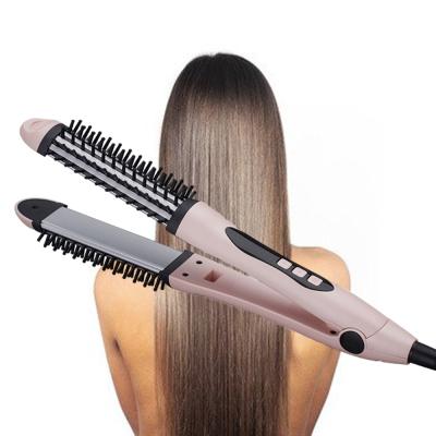 China Hotel 2 IN 1 New Design Flat Iron Ionic Curling Hair Styling Tools Professiona Hair Straightener Set Brush For Women for sale