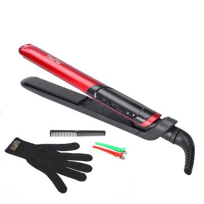 China Custom Power-up Auto Protection Logo LCD Hair Straightener and Permanent Curler Hair Straightening Machine Fast Heating Flat Iron for sale