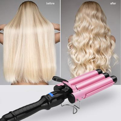 China Hot Selling Auto Amazon 3 Roller Barrel Car Magic Hesitate Turn Gift Curling Iron Professional Hair Curler for sale