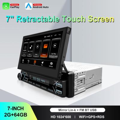 China 7 Inch Retractable Touch Carplay 1 DIN Car Audio Stereo Compatible Bluetooth-Enabled Built-In GPS Car Radio for sale