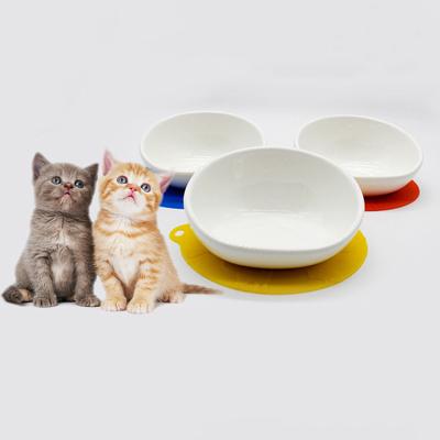 China Cat Bowl With Silicone Mat Ceramic Viable Cat Food Bowl Dog Bowl Non-Slip for Cats and Puppy for sale