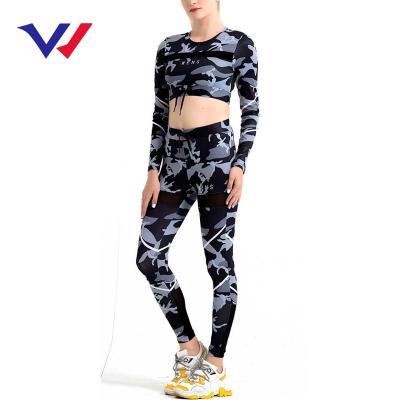 China Antibacterial High Quality Fitted Training Sports Jogging Suit Women Cotton Camouflage Sweatsuit Camouflage Gym Print Tracksuit Set for sale