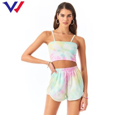 China NEW Link 2022 Dye Culture Anti-pilling Top Short Pants 2 Piece Set Custom T-shirt Women 2pc Sets for sale