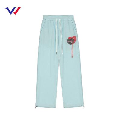 China European Anti-wrinkle love embroidery sweatpants casual men and American style loose straight pants sports gaiters pants for sale