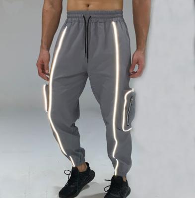 China Wholesale Anti-Wrinkle Custom Logo Men's Trousers Pants Polyester Reflective Outdoor Running Pants With Side Pockets for sale