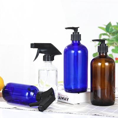 China Wholesale 120ml 240ml 500ml Light Amber Blue Round Personal Care Boston Spray Glass Bottle With Trigger Sprayer for sale