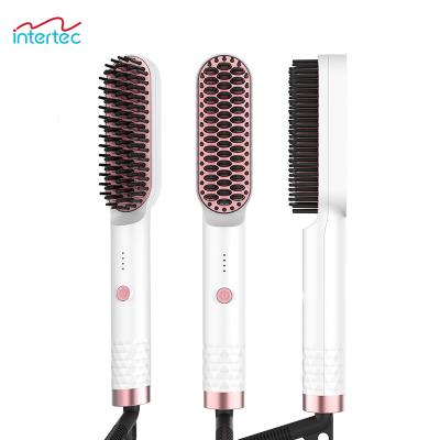 China 360 Swivel Rope Increased Ceramic Flat Iron Brush Hair Straightener Comb Beard and Hair Brush Straightener for sale