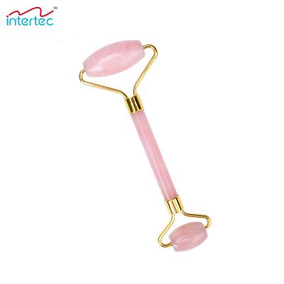 China Best Selling Natural Rose Quartz Pink Face Roller Jade Anti Aging Massage Roller Face Lift Body Double Head Design for sale