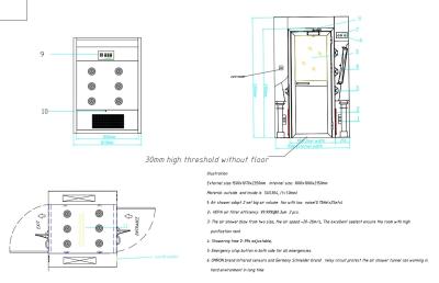 China Stainless Steel Lab Air Shower With LED Lighting System 22-30m/s Air Velocity 1000-3000m3/h Air Flow for sale