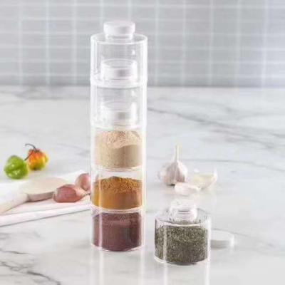 China 6pcs Sustainable Tower Shaped Seasoning Tank Transparent Stackable Seasoning Bottle Tower Shaped Box Seasoning Storage Seasoning Bottle for sale