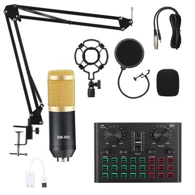 China USB microphone studio recording rig bm800 v8plus condenser microphone with shock mount arm scissor stand filter with V8 plus sound card for sale