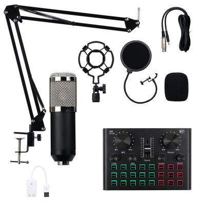 China Professional Studio Bm800 Condenser With Sound Card Mic Bm 800 Professional Microphone Condenser Mic Set For Singing Recording BM800 Microphone With V8 Plus for sale