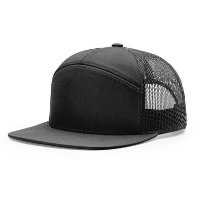 China High quality cotton blank 7 board flat beak black bulk Gorras Snapback Trucker Cap Hats en venta