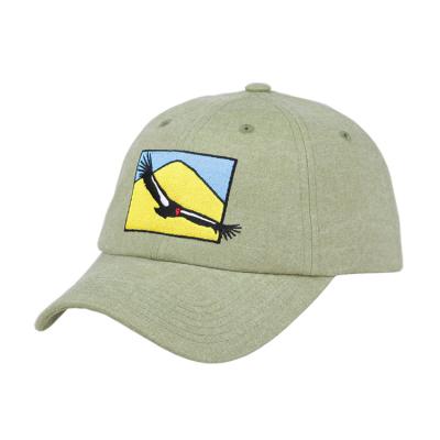 China Custom Embroidery Logo Snap back Baseball Green Washed Cotton Dad Hat for sale