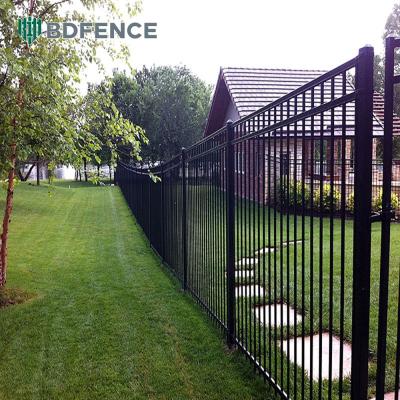 China Residential Metal Picket Fence Panel Black Powder Coated square Tube Anti Rust Galvanized Steel Fence for sale