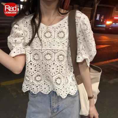 China RedHK Breathable New Arrivals Spring Casual Fashion Embroidery Women Lace Up Blouse Shirts Stand Up Collar Long Sleeve Button Up Ladies Blouses for sale