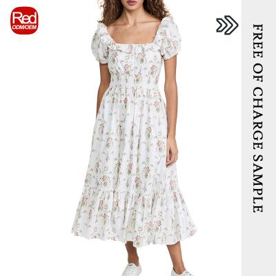 China RedHK Breathable New High Quality Custom Made Arrives Cotton Printing Breathable Sheath Floral Ruffle Edge Maxi Dress for sale