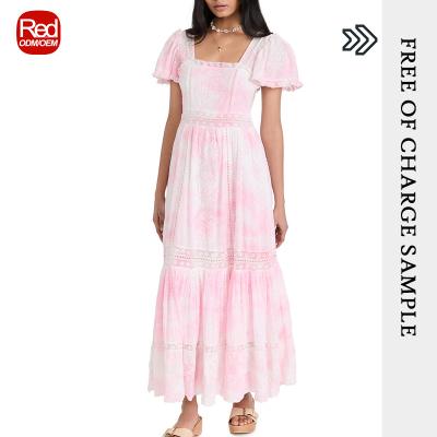 China RedHK Breathable Custom High Quality New Arrives Cotton Dot Long Maxi Dress Swiss Tie Dye Summer for sale