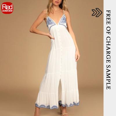 China New High Quality Breathable Custom From RedHK Arrive These Days Summer Embroidered Maxi Dress Sleeveless White for sale