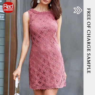 China Breathable RedHK Customized Crew Neck High Quality Sleeveless Summer Lace Homewear Casual Dress Dress for sale