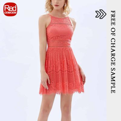 China Breathable RedHK Customized New Arrival High Quality Lace Border Stretching Crew Neck Midi Summer Dress Dress for sale