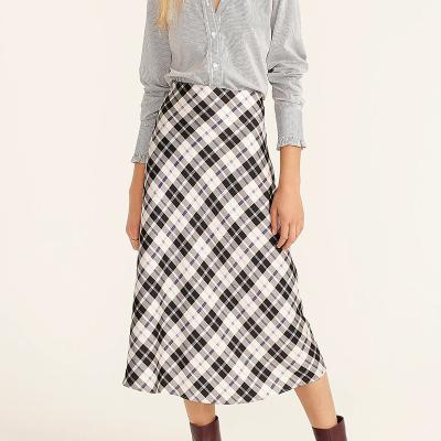 China HKRED Breathable Woman Summer Sale High Quality Woven Maxi Skirt Plaid Checkered Skirts Hot Fashion for sale